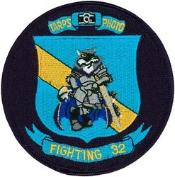Fighter Squadron 32 (VF-32) F-14 Tomcat Tactical Airborne Reconnaissance Pod System
Established as Fighter Bomber Squadron THREE (VBF-3) on 1 Feb 1945. Redesignated Fighter Squadron FOUR A (VF-4A) on 15 Nov 1946; Fighter Squadron THIRTY TWO (VF-32) (2nd) on 7 Aug 1948; Strike Fighter Squadron THIRTY TWO (VFA-32) on 1 Nov 2005-.  

Insignia approved by CNO 20 April 1948. In 1957 the squadron received the F8U Crusader and became the “Supersonic Swordsmen”. The Sword in lions hand began to appear after 1958. The Swordsmen nickname still remains.

Deployments.
28 Jun 1975-27 Jan 1976, CV-67 USS John F. Kennedy, CVW-1, Grumman F-14A Tomcat
2 Sep 1976-9 Nov 1976, CV-67 USS John F. Kennedy, CVW-1, Grumman F-14A Tomcat
15 Jan 1977-1 Aug 1977, CV-67 USS John F. Kennedy, CVW-1, Grumman F-14A Tomcat
7 Nov 1977-13 Dec 1977, CVN-69 USS Dwight D. Eisenhower, CVW-1, Grumman F-14A Tomcat
29 Jun 1978-8 Feb 1979, CV-67 USS John F. Kennedy, CVW-1, Grumman F-14A Tomcat
4 Aug 1980-28 Mar 1981, CV-67 USS John F. Kennedy, CVW-1, Grumman F-14A Tomcat
7 Jun 1982-22 Dec 1982, CV-62 USS Independence, CVW-6, Grumman F-14A Tomcat
18 Oct 1983-11 Apr 1984, CV-62 USS Independence, CVW-6, Grumman F-14A Tomcat
16 Oct 1984-19 Feb 1985, CV-62 USS Independence, CVW-6, Grumman F-14A Tomcat
18 Aug 1986-3 Mar 1987, CV-67 USS John F. Kennedy, CVW-3, Grumman F-14A Tomcat
2 Aug 1988-1 Feb 1989, CV-67 USS John F. Kennedy, CVW-3, Grumman F-14A Tomcat
Nov 1989-Dec 1989, CV-67 USS John F. Kennedy, CVW-3, Grumman F-14A Tomcat
15 Aug 1990-28 Mar 1991, CV-67 USS John F. Kennedy, CVW-3, Grumman F-14A Tomcat
7 Oct 1992-7 Apr 1993, CV-67 USS John F. Kennedy, CVW-3, Grumman F-14A Tomcat
20 Oct 1994-14 Apr 1995, CVN-69 USS Dwight D. Eisenhower, CVW-3, Grumman F-14A Tomcat
25 Nov 1996-22 May 1997, CVN-71 USS Theodore Roosevelt, CVW-3, Grumman F-14A Tomcat
7 Nov 1998-6 May 1999, CVN-65 USS Enterprise, CVW-3, Grumman F-14B Tomcat
28 Nov 2000-23 May 2001, CVN-75 USS Harry S. Truman, CVW-3, Grumman F-14B Tomcat
5 Dec 2002-23 May 2003, CVN-75 USS Harry S. Truman, CVW-3, Grumman F-14B Tomcat
13 Oct 2004-18 Apr 2005, CVN-75 USS Harry S. Truman, CVW-3, Grumman F-14B Tomcat

