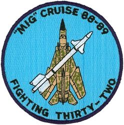 Fighter Squadron 32 (VF-32) MEDITERRANEAN Cruise 1988-89
VF-32 "Swordsmen"
1988-1989
Grumman F-14A Tomcat
On January 4, 1989, while flying from the USS Kennedy,  over the Gulf of Sidra, two VF-32 F-14As shot down two Libyan MiG-23 Floggers.
