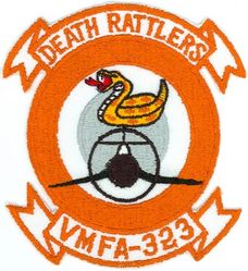Marine Fighter Attack Squadron 323 (VMFA-323)
Established as Marine Fighter Squadron 323 (VMF-323) "Death Rattlers" on 1 Aug 1943. Redesignated as Marine Attack Squadron 323 (VMA-323) in Jun 1952; Marine Fighter Squadron 323 (VMF-323) on 31 Dec 1956; Marine Fighter Squadron (All Weather) 323 (VMF(AW)-323) on 31 Jul 1962; Marine Fighter Attack Squadron 323 (VMFA-323) on 1 Apr 1964-.

McDonnell Douglas F-4B/N Phantom II, 1964-1982
McDonnell Douglas F/A-18A/C Hornet, 1982-.

US made, embroidered on twill 

