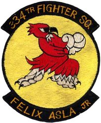334th Fighter-Interceptor Squadron 
Constituted 334th FS on 22 Aug 1942, activated on 12 Sep 1942; 334th FS (SE)  on 20 Aug 1943-10 Nov 1945, 9 Sep 1946; 334th FS, Jet Propelled, on 23 Apr 1947; 334th FS (Jet) on 14 Jun 1948; 334th FIS on 20 Jan 1950; 334th FBS on 8 Mar 1955; 334th FDS on 25 Apr 1956; 334th TFS on 1 Jul 1958; 334th FS on 1 Nov 1991-.

Major Felix Asla
MIA on 1 Aug 1952
Credited with 4 MIG kills: 27-Feb-1952; 12-Mar-1952; 20-Mar-1952; 6 Jun 1952
