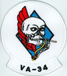 Attack Squadron 34 (VA-34)
Established as Fighter Squadron TWENTY (VF-20) on 15 Oct 1943. Redesignated Fighter Squadron NINE A (VF-9A) on 15 Nov 1946; Fighter Squadron NINTY ONE (VF-91) on 12 Aug 1948; Fighter Squadron THIRTY FOUR (VF-34) on 15 Feb 1950; Attack Squadron THIRTY FOUR (VA-34) (2nd VA-34) on 1 Jul 1955. Disestablished on 1 Jun 1969. Reestablished on 1 Jan 1970; Redesignated as Strike Fighter Squadron THIRTY FOUR (VFA-34) on 1 Sep 1996-.

Grumman F6F-3/5 Hellcat, 1943-1946
Grumman F8F-1/2 Bearcat, 1946-1950
Grumman F9F-2, Panther, 1950-1952
McDonnell F2H-2, Banshee, 1952-1955
Vought F7U-3, Cutlass, 1955-1957
McDonnell A4D-1/2/2N/A-4C Shyhawk, 1957-1969
Grumman A-6A/E Intruder, 1970-1996

