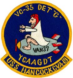 Composite Squadron 35 (VC-35) Detachment G VAN-37
Established as Composite Squadron THIRTY FIVE (VC-35) on 25 May 1950. Redesignated Attack Squadron (All Weather) THIRTY FIVE (VA(AW)-35) on 1 July 1956. Redesignated Attack Squadron ONE TWENTY TWO (VA-122) on 29 June 1959. Disestablished on 31 May 1991.

Deployment: 10 Aug 1955-15 Mar 1956, USS Hancock (CV-19), CVG-12, Douglas AD-5N Skyraider


