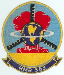 Marine Helicopter Transport Squadron 363 (HMR-363)
Established as Marine Helicopter Transport Squadron 363 (HMR-363) on 2 Jun 1952; Redesignated Marine Helicopter Squadron-Light 363 (HMR(L)-363) on 31 Dec 1956; Marine Helicopter Transport Squadron (Composite) 363 (HMR(C)-363) on 30 Jun 1958; Marine Helicopter Squadron-Light 363 (HMR(L)-363) on 29 Feb 1960; Medium Helicopter Squadron 363 (HMM-363) on 1 Feb 1962; Marine Medium Heavy Helicopter Squadron 363 (HMH-363) on 23 Jan 1969-.

Sikorsky HRS-1 (CH-19E) Chickasaw
Sikorsky OH-34 Seahorse

