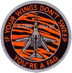 37th Bomb Squadron B-1 Morale
Organized as 37 Aero Squadron on 13 Jun 1917. Demobilized on 15 Apr 1919. Reconstituted, and redesignated as 37 Pursuit Squadron, on 24 Mar 1923. Activated on 1 Sep 1933. Redesignated as 37 Attack Squadron on 1 Mar 1935.  Inactivated on 31 Jan 1938. Redesignated as 37 Bombardment Squadron (Medium) on 6 Dec 1939. Activated on 1 Feb 1940. Redesignated as 37 Bombardment Squadron, Medium, on 9 Oct 1944. Inactivated on 26 Nov 1945. Redesignated as 37 Bombardment Squadron, Light, on 29 Apr 1947. Activated on 19 May 1947. Inactivated on 10 Sep 1948. Redesignated as 37 Bombardment Squadron, Light, Night Intruder, on 8 May 1952. Activated on 10 May 1952.  Redesignated as 37 Bombardment Squadron, Tactical, on 1 Oct 1955. Inactivated on 25 Jun 1958.   Redesignated as 37 Bombardment Squadron, Heavy, on 16 Jun 1977. Activated on 1 Jul 1977.  Inactivated on 1 Oct 1982. Activated on 1 Jan 1987. Redesignated as 37 Bomb Squadron on 1 Sep 1991-.
