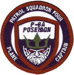 Patrol Squadron 4 (VP-4) P-8 Plane Captain
Established as Bombing Squadron ONE HUNDRED FORTY FOUR (VB-144) on 1 July 1943. Redesignated Patrol Bombing Squadron ONE HUNDRED FORTY FOUR (VPB-144) on 1 October 1944. Redesignated Patrol Squadron ONE HUNDRED FORTY FOUR (VP-144) on 15 May 1946. Redesignated Medium Patrol Squadron (Landplane) ONE HUNDRED FORTY FOUR (VP-ML-4) on 15 November 1946. Redesignated Patrol Squadron FOUR (VP-4) on 1 September 1948, the second squadron to be assigned the VP-4 designation.

Boeing P-8 Poseidon, 2016-.

The Skinny Dragon design was altered slightly in honor of the squadron’s 50th anniversary in 1993. Approved by CNO on 25 Mar 1993.

