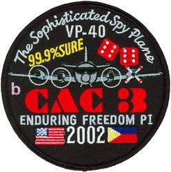 Patrol Squadron 40 (VP-40) Operation ENDURING FREEDOM 2002
Established as Patrol Squadron FORTY (VP-40) “Fighting Marlins”  on 20 Jan 1951, the second squadron to be assigned the VP-40 designation.

Lockheed P-3C UIII Orion
