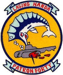 Patrol Squadron 40 (VP-40)
Established as Patrol Squadron FORTY (VP-40) on 20 Jan 1951, the second squadron to be assigned the VP-40 designation.

Martin PBM-5 Mariner, 1951
Martin PBM-5S Mariner, 1951-1953
Martin PBM-1 Mariner, 1953-1957
Martin PBM-2 Mariner, 1957-1960
Martin SP-5B Marlin, 1960-1967
Lockheed P-3B Orion, 1967-1970
Lockheed P-3B DIFAR Orion, 1970-1974
Lockheed P-3C Orion, 1974-1985
Lockheed P-3C UIII Orion, 1985-1992
Lockheed P-3C UII.5 Orion, 1992-1993
Lockheed P-3C UIII Orion, 1993-
Boeing P-8 Poseidon, 2020-.

Insignia (2nd) “Fighting Marlins” approved by CNO on 21 Feb 1955.

