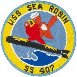 SS-407 USS Sea Robin
 Namesake. The Sea Robin a spiny-finned fish with red or brown coloring on its body and fins
Builder: Portsmouth Naval Shipyard, Kittery, ME
Laid down. 1 Mar 1944
Launched. 25 May 1944
Commissioned. 7 Aug 1944
Decommissioned. 1 Oct 1970
Stricken	. 1 Oct 1970
Fate. Sold for scrap, 3 Jun 1971
Class and type. Balao class diesel-electric submarine
Displacement:	
1,526 long tons (1,550 t) surfaced
2,391 tons (2,429 t) submerged
Length. 	311 ft 6 in (94.95 m)
Beam. 27 ft 3 in (8.31 m)
Draft. 16 ft 10 in (5.13 m) maximum
Propulsion:	
4 × Fairbanks-Morse Model 38D8-⅛ 10-cylinder opposed piston diesel engines driving electrical generators
2 × 126-cell Sargo batteries
4 × high-speed Elliott electric motors with reduction gears
two propellers]
5,400 shp (4.0 MW) surfaced
2,740 shp (2.0 MW) submerged
Speed. 20.25 knots (38 km/h) surfaced; 8.75 knots (16 km/h) submerged
Range. 11,000 nautical miles (20,000 km) surfaced at 10 kn (19 km/h)
Endurance. 48 hours at 2 knots (3.7 km/h) submerged; 75 days on patrol
Test depth. 400 ft (120 m)
Complement. 10 officers, 70–71 enlisted
Armament:	
10 × 21-inch (533 mm) torpedo tubes
6 forward, 4 aft
24 torpedoes
1 × 5-inch (127 mm) / 25 caliber deck gun
Bofors 40 mm and Oerlikon 20 mm cannon

