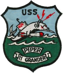 SS-409 USS Piper
Namesake. The Piper, known as the garfish, piper or by its Māori name takeke
Builder: Portsmouth Naval Shipyard, Kittery, ME
Laid down. 15 Mar 1944
Launched. 26 Jun 1944
Commissioned. 	23 Aug 1944
Decommissioned. 16 Jun 1967
Stricken	. 1 Jul 1970
Fate. Sold for scrap, June 1971 
Class and type. Balao class diesel-electric submarine
Displacement:	
1,526 long tons (1,550 t) surfaced
2,391 tons (2,429 t) submerged
Length. 	311 ft 6 in (94.95 m)
Beam. 27 ft 3 in (8.31 m)
Draft. 16 ft 10 in (5.13 m) maximum
Propulsion:	
4 × Fairbanks-Morse Model 38D8-⅛ 10-cylinder opposed piston diesel engines driving electrical generators
2 × 126-cell Sargo batteries
4 × high-speed Elliott electric motors with reduction gears
two propellers]
5,400 shp (4.0 MW) surfaced
2,740 shp (2.0 MW) submerged
Speed. 20.25 knots (38 km/h) surfaced; 8.75 knots (16 km/h) submerged
Range. 11,000 nautical miles (20,000 km) surfaced at 10 kn (19 km/h)
Endurance. 48 hours at 2 knots (3.7 km/h) submerged; 75 days on patrol
Test depth. 400 ft (120 m)
Complement. 10 officers, 70–71 enlisted
Armament:	
10 × 21-inch (533 mm) torpedo tubes
6 forward, 4 aft
24 torpedoes
1 × 5-inch (127 mm) / 25 caliber deck gun
Bofors 40 mm and Oerlikon 20 mm cannon

