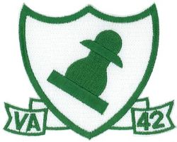Attack Squadron 42 (VA-42)
Established as Fighter Squadron FORTY TWO (VF-42) on 1 Sep 1950. Redesignated Attack Squadron FORTY TWO (VA-42) "Green Pawns" on 1 Nov 1953. Disestablished on 30 Sep 1994. The first squadron to be assigned the VA-42 designation.

Grumman A-6A/B/C/E/KA-6D Intruder, 1963-1994

The insignia for VA-42, the green pawn, was originally approved by CNO for Bombing and Fighting Squadron 75 (VBF-75) on 28 Oct 1946. When VBF-75 was redesignated VF-4B on 15 Nov 1946, the insignia was carried over for use by Fighting Squadron 4B (VF-4B). On 1 Sep 1948 VF-4B was redesignated Fighting Squadron 42 (VF-42). This squadron continued to use the green pawn insignia until it was disestablished on 8 Jun 1950. When a new Fighting Squadron 42 (VF-42) was established on 1 Sep 1950 they adopted the green pawn insignia that had been used by the former VF-42. In 1953 the insignia was carried over to VA-42 following its redesignation from VF-42.

