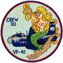 Patrol Squadron 42 (VP-42) Crew 10
Established as Patrol Squadron TWENTY TWO (VP-22) on 7 Apr 1944. Redesignated Patrol Bombing Squadron TWENTY TWO (VPB-22) on 1 Oct 1944; Patrol Squadron TWENTY TWO (VP-22) on 15 May 1946; Medium Patrol Squadron (Seaplane) TWO (VP-MS-2) on 15 Nov 1946; Patrol Squadron FORTY TWO (VP-42) on 1 Sep 1948, the second squadron to be assigned the VP-42 designation. Disestablished on 26 Sep 1969.
 
Lockheed SP-2E/H Neptune

