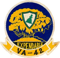 Attack Squadron 42 (VA-42) Morale
Established as Fighter Squadron FORTY TWO (VF-42) on 1 Sep 1950. Redesignated Attack Squadron FORTY TWO (VA-42) "Green Pawns" on 1 Nov 1953. Disestablished on 30 Sep 1994. The first squadron to be assigned the VA-42 designation.

Douglas AD-4N Skyraider

Morale patch for nuclear weapons training flights, 1958.
