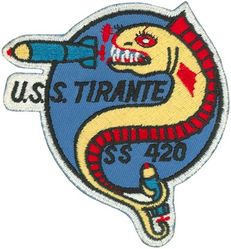 SS-420 USS Tirante
Namesake. The Tirante, a silvery, elongated "cutlass fish" found in waters off Cuba
Builder. Portsmouth Naval Shipyard, Kittery, ME
Laid down. 28 Apr 1944
Launched. 9 Aug 1944
Commissioned. 6 Nov 1944
Decommissioned. 20 Jul 1946
Recommissioned. 26 Nov 1952
Decommissioned. 1 Oct 1973
Stricken	. 1 Oct 1973
Fate. Sold for scrap, 21 Mar 1974
Class and type. Tench-class diesel-electric submarine
Displacement:
1,570 tons (1,595 t) surfaced 
2,414 tons (2,453 t) submerged 
Length. 311 ft 8 in (95.00 m) 
Beam. 27 ft 4 in (8.33 m) 
Draft. 17 ft (5.2 m) maximum 
Propulsion	
4 × Fairbanks-Morse Model 38D8-⅛ 10-cylinder opposed piston diesel engines driving electrical generators
2 × 126-cell Sargo batteries
2 × low-speed direct-drive General Electric electric motors
two propellers 
5,400 shp (4.0 MW) surfaced
2,740 shp (2.0 MW) submerged
Speed. 20.25 knots (38 km/h) surfaced; 8.75 knots (16 km/h) submerged 
Range. 11,000 nautical miles (20,000 km) surfaced at 10 knots (19 km/h)
Endurance. 48 hours at 2 knots (3.7 km/h) submerged; 75 days on patrol
Test depth. 400 ft (120 m) 
Complement. 10 officers, 71 enlisted 
Armament:	
10 × 21-inch (533 mm) torpedo tubes
6 forward, 4 aft)
28 torpedoes
1 × 5-inch (127 mm) / 25 caliber deck gun
Bofors 40 mm and Oerlikon 20 mm cannon

