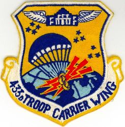 433d Troop Carrier Wing, Medium
Established as 433d Troop Carrier Wing, Medium, on 10 May 1949. Activated in the Reserve on 27 Jun 1949. Ordered to active service on 15 Oct 1950. inactivated on 14 Jul 1952. Activated in the Reserve on 18 May 1955. Redesignated 433d Tactical Airlift Wing on 1 Jul 1967; 433d Military Airlift Wing on 25 Jul 1969; 433d Tactical Airlift Wing on 29 Jun 1971.
