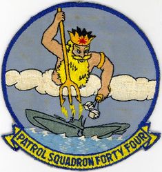 Patrol Squadron 44 (VP-44)
Established as Patrol Squadron FORTY FOUR (VP-44) on 29 January 1951, the fourth squadron to be assigned the VP-44 designation. Disestablished on 28 June 1991.

Martin PBM-5 Mariner, 1951-1952
Martin P5M-1 Marlin, 1952-1955
Martin P5M-2 Marlin, 1955-1960
Lockheed P2V-3 Neptune, 1960-1962
Lockheed P3V-1/P-3A Orion, 1962-1978
Lockheed P-3C UII Orion, 1978-1991

Insignia (2nd) “King Neptune” approved by CNO on 25 Jul 1961.

