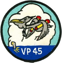 Patrol Squadron 45 (VP-45)
Established as Patrol Squadron TWO HUNDRED FIVE (VP-205) on 1 Nov 1942. Redesignated Patrol Bombing Squadron TWO HUNDRED FIVE (VPB-205) on 1 Oct 1944; Patrol Squadron TWO HUNDRED FIVE (VP-205) on 15 May 1946; Medium Patrol Squadron (Seaplane) FIVE (VP-MS-5) on 15 Nov 1946; Patrol Squadron FORTY-FIVE (VP-45) on 1 Sep 1948, the third squadron to be assigned the VP-45 designation.

Martin PBM-5 Mariner, 1942-1943
Martin PBM-3S Mariner, 1943-1944
Martin PBM-5 Mariner, 1944-1954
Martin P5M-1 Marlin, 1954-1956
Martin P5M-2 Marlin, 1956-1962
Lockheed SP-5B Marlin, 1962-1963
Lockheed P-3A Orion, 1963-1972
Lockheed P-3C Orion, 1972-1988
Lockheed P-3C UIII Orion, 1988-1993
Lockheed P-3C UIIIR Orion, 1993-2014
Boeing P-8 Poseidon, 2014-.

Insignia (2nd) “Pelicans” submitted to CNO for approval on 4 Feb 1949, but for some undetermined reason was not approved until 1 Dec 1955.

