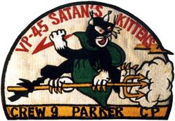 Patrol Squadron 45 (VP-45) Crew 9
Established as Patrol Squadron TWO HUNDRED FIVE (VP-205) on 1 Nov 1942. Redesignated Patrol Bombing Squadron TWO HUNDRED FIVE (VPB-205) on 1 Oct 1944; Patrol Squadron TWO HUNDRED FIVE (VP-205) on 15 May 1946; Medium Patrol Squadron (Seaplane) FIVE (VP-MS-5) on 15 Nov 1946; Patrol Squadron FORTY-FIVE (VP-45) on 1 Sep 1948, the third squadron to be assigned the VP-45 designation.

Martin P5M-1/2 Marlin 
