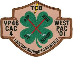 Patrol Squadron 46 (VP-46) Combat Aircrew 4 WESTPAC CRUISE 2001
Established as Patrol Squadron FIVE-S (VP-5S) on 1 Jul 1931. Redesignated Patrol Squadron FIVE-F (VP-5F) on 1 Apr 1933.  Redesignated Patrol Squadron FIVE (VP-5) on 1 Octr 1937. Redesignated Patrol Squadron THIRTY-THREE (VP 33) on 1 Jul 1939. Redesignated Patrol Squadron THIRTY-TWO (VP-32) on 1 Oct 1941. Redesignated Patrol Bombing Squadron THIRTY TWO (VPB-32) on 1 Oct 1944. Redesignated Patrol Squadron THIRTY-TWO (VP-32) on 15 May 1946. Redesignated Medium Patrol Squadron (Seaplane) SIX (VP-MS-6) on 15 Nov 1946. Redesignated Patrol Squadron FORTY-SIX (VP-46) "Grey Knights" on 1 Sep 1948-.

Lockheed P-3C UIIIR Orion

