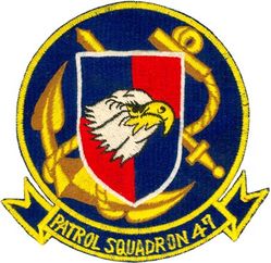 Patrol Squadron 47 (VP-47)
VP-47 "Golden Swordsmen"
1964- (2d insignia)
Established as VP-27 on 1 Jun 1944; VPB-27 on 1 Oct 1944; VP-27 on 15 May 1946; VP-MS-7 on 15 Nov 1946; VP-47 on 1 Sep 1948-.
Lockheed P-3A/B/C Orion
