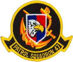 Patrol Squadron 47 (VP-47)
VP-47 "Golden Swordsmen"
1964- (2d insignia)
Established as VP-27 on 1 Jun 1944; VPB-27 on 1 Oct 1944; VP-27 on 15 May 1946; VP-MS-7 on 15 Nov 1946; VP-47 on 1 Sep 1948-.
Lockheed P-3C Orion
