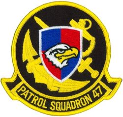Patrol Squadron 47 (VP-47)
VP-47 "Golden Swordsmen"
1964- (2d insignia)
Established as VP-27 on 1 Jun 1944; VPB-27 on 1 Oct 1944; VP-27 on 15 May 1946; VP-MS-7 on 15 Nov 1946; VP-47 on 1 Sep 1948-.
Lockheed P-3C Orion
