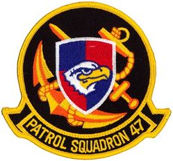 Patrol Squadron 47 (VP-47)
VP-47 "Golden Swordsmen"
1964- (2d insignia)
Established as VP-27 on 1 Jun 1944; VPB-27 on 1 Oct 1944; VP-27 on 15 May 1946; VP-MS-7 on 15 Nov 1946; VP-47 on 1 Sep 1948-.
Lockheed P-3C UIII Orion

