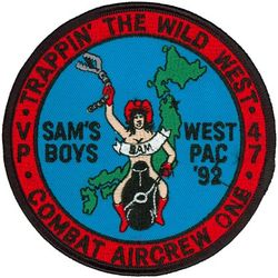Patrol Squadron 47 (VP-47) Crew 1 WESTPAC CRUISE 1992
VP-47 "Golden Swordsmen"
1992
Established as VP-27 on 1 Jun 1944; VPB-27 on 1 Oct 1944; VP-27 on 15 May 1946; VP-MS-7 on 15 Nov 1946; VP-47 on 1 Sep 1948-.
Lockheed P-3C UIII Orion
