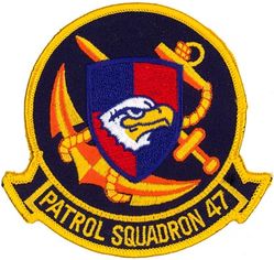 Patrol Squadron 47 (VP-47)
VP-47 "Golden Swordsmen"
1964- (2d insignia)
Established as VP-27 on 1 Jun 1944; VPB-27 on 1 Oct 1944; VP-27 on 15 May 1946; VP-MS-7 on 15 Nov 1946; VP-47 on 1 Sep 1948-.
Lockheed P-3C UIII Orion

