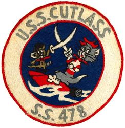 SS-478 USS Cutlass
Namesake. The cutlass fish species of predatory fish in the family Trichiuridae
Builder. Portsmouth Naval Shipyard, Kittery, ME
Laid down. 22 Jul 1944
Launched. 5 Nov 1944
Commissioned. 17 Mar 1945
Decommissioned. 15 Apr 1973
Stricken. 15 Apr 1973
Fate. Transferred to Taiwan (Republic of China), 15 Apr 1973
Class and type. Tench-class diesel-electric submarine
Displacement:	
1,570 tons (1,595 t) surfaced 
2,414 tons (2,453 t) submerged 
Length. 311 ft 8 in (95.00 m) 
Beam. 27 ft 4 in (8.33 m) 
Draft. 17 ft (5.2 m) maximum 
Propulsion:	
4 × Fairbanks-Morse Model 38D8-⅛ 10-cylinder opposed piston diesel engines driving electrical generators
2 × 126-cell Sargo batteries
2 × low-speed direct-drive Elliott electric motors
two propellers 
5,400 shp (4.0 MW) surfaced
2,740 shp (2.0 MW) submerged
Speed. 20.25 knots (38 km/h) surfaced; 8.75 knots (16 km/h) submerged 
Range. 11,000 nautical miles (20,000 km) surfaced at 10 knots (19 km/h) 
Endurance. 48 hours at 2 knots (3.7 km/h) submerged; 75 days on patrol
Test depth. 400 ft (120 m) 
Complement. 10 officers, 71 enlisted 
Armament:	
10 × 21-inch (533 mm) torpedo tubes, 6 forward, 4 aft)
28 torpedoes
1 × 5-inch (127 mm) / 25 caliber deck gun
Bofors 40 mm and Oerlikon 20 mm cannon

