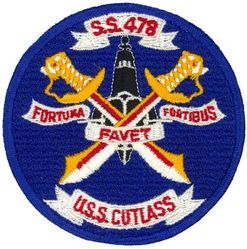 SS-478 USS Cutlass
Namesake. The cutlass fish species of predatory fish in the family Trichiuridae
Builder. Portsmouth Naval Shipyard, Kittery, ME
Laid down. 22 Jul 1944
Launched. 5 Nov 1944
Commissioned. 17 Mar 1945
Decommissioned. 15 Apr 1973
Stricken. 15 Apr 1973
Fate. Transferred to Taiwan (Republic of China), 15 Apr 1973
Class and type. Tench-class diesel-electric submarine
Displacement:	
1,570 tons (1,595 t) surfaced 
2,414 tons (2,453 t) submerged 
Length. 311 ft 8 in (95.00 m) 
Beam. 27 ft 4 in (8.33 m) 
Draft. 17 ft (5.2 m) maximum 
Propulsion:	
4 × Fairbanks-Morse Model 38D8-⅛ 10-cylinder opposed piston diesel engines driving electrical generators
2 × 126-cell Sargo batteries
2 × low-speed direct-drive Elliott electric motors
two propellers 
5,400 shp (4.0 MW) surfaced
2,740 shp (2.0 MW) submerged
Speed. 20.25 knots (38 km/h) surfaced; 8.75 knots (16 km/h) submerged 
Range. 11,000 nautical miles (20,000 km) surfaced at 10 knots (19 km/h) 
Endurance. 48 hours at 2 knots (3.7 km/h) submerged; 75 days on patrol
Test depth. 400 ft (120 m) 
Complement. 10 officers, 71 enlisted 
Armament:	
10 × 21-inch (533 mm) torpedo tubes, 6 forward, 4 aft)
28 torpedoes
1 × 5-inch (127 mm) / 25 caliber deck gun
Bofors 40 mm and Oerlikon 20 mm cannon

