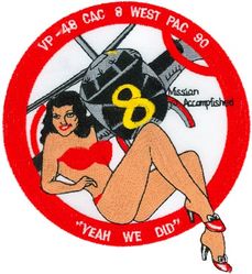 Patrol Squadron 48 (VP-48) WESTPAC CRUISE 1990
VP-48 "Boomers"
1990
Established as VP-905 in May 1946; VP-HL-51 on 15 Nov 1946; VP-731 in Feb 1950; VP-48 on 4 Feb 1953-23 May 1991.
Lockheed P-3C UIII Orion
