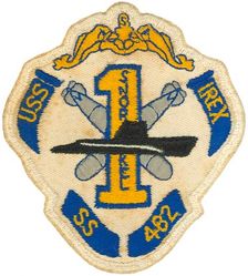 SS-482 USS Irex
Namesake. The irex, one of the oceanic fishes belonging to the family carangidae
Builder. Portsmouth Naval Shipyard, Kittery, ME
Laid down. 2 Oct 1944
Launched. 26 Jan 1945
Commissioned. 14 May 1945
Decommissioned. 17 Nov 1969
Stricken. 17 Nov 1969
Fate. Sold for scrap, 13 Sep 1971
Class and type. Tench-class diesel-electric submarine
Displacement:	
1,570 tons (1,595 t) surfaced 
2,414 tons (2,453 t) submerged 
Length. 311 ft 8 in (95.00 m) 
Beam. 27 ft 4 in (8.33 m) 
Draft. 17 ft (5.2 m) maximum 
Propulsion:	
4 × Fairbanks-Morse Model 38D8-⅛ 10-cylinder opposed piston diesel engines driving electrical generators
2 × 126-cell Sargo batteries
2 × low-speed direct-drive Elliott electric motors
two propellers 
5,400 shp (4.0 MW) surfaced
2,740 shp (2.0 MW) submerged
Speed. 20.25 knots (38 km/h) surfaced; 8.75 knots (16 km/h) submerged 
Range. 11,000 nautical miles (20,000 km) surfaced at 10 knots (19 km/h) 
Endurance. 48 hours at 2 knots (3.7 km/h) submerged; 75 days on patrol
Test depth. 400 ft (120 m) 
Complement. 10 officers, 71 enlisted 
Armament:	
10 × 21-inch (533 mm) torpedo tubes, 6 forward, 4 aft)
28 torpedoes
1 × 5-inch (127 mm) / 25 caliber deck gun
Bofors 40 mm and Oerlikon 20 mm cannon

