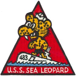 SS-483 USS Sea Leopard
Namesake. The Sea Leopard, also referred to as the sea leopard (Hydrurga leptonyx)
Builder. Portsmouth Naval Shipyard, Kittery, ME
Laid down. 7 Nov 1944
Launched. 2 Mar 1945
Commissioned. 11 Jun 1945
Decommissioned. 27 Mar 1973
Stricken. 27 Mar 1973
Fate. Transferred to Brazil, 27 Mar 1973
Class and type. Tench-class diesel-electric submarine
Displacement:	
1,570 tons (1,595 t) surfaced 
2,414 tons (2,453 t) submerged 
Length. 311 ft 8 in (95.00 m) 
Beam. 27 ft 4 in (8.33 m) 
Draft. 17 ft (5.2 m) maximum 
Propulsion:	
4 × Fairbanks-Morse Model 38D8-⅛ 10-cylinder opposed piston diesel engines driving electrical generators
2 × 126-cell Sargo batteries
2 × low-speed direct-drive Elliott electric motors
two propellers 
5,400 shp (4.0 MW) surfaced
2,740 shp (2.0 MW) submerged
Speed. 20.25 knots (38 km/h) surfaced; 8.75 knots (16 km/h) submerged 
Range. 11,000 nautical miles (20,000 km) surfaced at 10 knots (19 km/h) 
Endurance. 48 hours at 2 knots (3.7 km/h) submerged; 75 days on patrol
Test depth. 400 ft (120 m) 
Complement. 10 officers, 71 enlisted 
Armament:	
10 × 21-inch (533 mm) torpedo tubes, 6 forward, 4 aft)
28 torpedoes
1 × 5-inch (127 mm) / 25 caliber deck gun
Bofors 40 mm and Oerlikon 20 mm cannon

