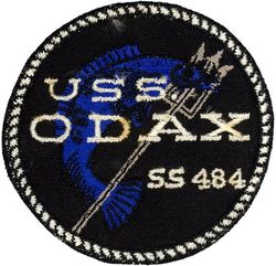 SS-484 USS Odax
Namesake. The odax, a brilliantly colored parrot fish belonging to the family Scaridae
Builder. Portsmouth Naval Shipyard, Kittery, ME
Laid down. 4 Dec 1944
Launched. 10 Apr 1945
Commissioned. 11 Jul 1945
Decommissioned. 8 Jul 1972
Stricken. 8 Jul 1972
Fate. Transferred to Brazil, 8 Jul 1972 
Class and type. Tench-class diesel-electric submarine
Displacement:	
1,570 tons (1,595 t) surfaced 
2,414 tons (2,453 t) submerged 
Length. 311 ft 8 in (95.00 m) 
Beam. 27 ft 4 in (8.33 m) 
Draft. 17 ft (5.2 m) maximum 
Propulsion:	
4 × Fairbanks-Morse Model 38D8-⅛ 10-cylinder opposed piston diesel engines driving electrical generators
2 × 126-cell Sargo batteries
2 × low-speed direct-drive Elliott electric motors
two propellers 
5,400 shp (4.0 MW) surfaced
2,740 shp (2.0 MW) submerged
Speed. 20.25 knots (38 km/h) surfaced; 8.75 knots (16 km/h) submerged 
Range. 11,000 nautical miles (20,000 km) surfaced at 10 knots (19 km/h) 
Endurance. 48 hours at 2 knots (3.7 km/h) submerged; 75 days on patrol
Test depth. 400 ft (120 m) 
Complement. 10 officers, 71 enlisted 
Armament:	
10 × 21-inch (533 mm) torpedo tubes, 6 forward, 4 aft)
28 torpedoes
1 × 5-inch (127 mm) / 25 caliber deck gun
Bofors 40 mm and Oerlikon 20 mm cannon

