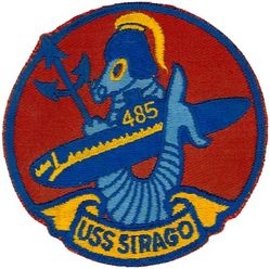 SS-485 USS Sirago
Namesake. The sirago, a small, freshwater tropical fish
Builder. Portsmouth Naval Shipyard, Kittery, ME
Laid down. 3 Jan 1945
Launched. 11 May 1945
Commissioned. 13 Aug 1945
Decommissioned. 1 Jun 1972
Stricken	. 1 Jun 1972
Fate. Sold for scrap, 2 May 1973
Class and type. Tench-class diesel-electric submarine
Displacement:	
1,570 tons (1,595 t) surfaced 
2,414 tons (2,453 t) submerged 
Length. 311 ft 8 in (95.00 m) 
Beam. 27 ft 4 in (8.33 m) 
Draft. 17 ft (5.2 m) maximum 
Propulsion:	
4 × Fairbanks-Morse Model 38D8-⅛ 10-cylinder opposed piston diesel engines driving electrical generators
2 × 126-cell Sargo batteries
2 × low-speed direct-drive Elliott electric motors
two propellers 
5,400 shp (4.0 MW) surfaced
2,740 shp (2.0 MW) submerged
Speed. 20.25 knots (38 km/h) surfaced; 8.75 knots (16 km/h) submerged 
Range. 11,000 nautical miles (20,000 km) surfaced at 10 knots (19 km/h) 
Endurance. 48 hours at 2 knots (3.7 km/h) submerged; 75 days on patrol
Test depth. 400 ft (120 m) 
Complement. 10 officers, 71 enlisted 
Armament:	
10 × 21-inch (533 mm) torpedo tubes, 6 forward, 4 aft)
28 torpedoes
1 × 5-inch (127 mm) / 25 caliber deck gun
Bofors 40 mm and Oerlikon 20 mm cannon

