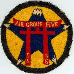 Carrier Air Group 5 (CVG-5)
Established as Carrier Air Group FIVE (CVG-5) on 15 Feb 1943. Redesignated Attack Carrier Air Group FIVE (CVAG-5) on 15 Nov 1946; Carrier Air Group FIVE (CVG-5) on 1 Sep 1948; Carrier Air Wing FIVE (CVW-5) on 20 Dec 1963-.
