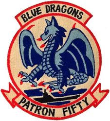 Patrol Squadron 50 (VP-50)
Established as Patrol Squadron NINE HUNDRED SEVENTEEN (VP-917) on 18 Jul 1946. Redesignated Medium Patrol Squadron (Landplane) SIXTY SEVEN (VP-ML-67) on 15 Nov 1946. Redesignated Patrol Squadron EIGHT HUNDRED NINETY TWO (VP-892) “Blue Dragons” in Feb 1950. Redesignated Patrol Squadron FIFTY (VP-50) on 4 Feb 1953. Disestablished on 30 Jun 1992. 

Consolidated PBY-5A/6A Catalina, 1946
Lockheed PV-2 Ventura, 1946-1949
Martin PBM-5 Mariner, 1949-1951
Martin PBM-5S/S2 Mariner, 1951-1956
Martin P5M-2 Marlin, 1956-1962
Lockheed SP-5B Orion, 1962-1967
Lockheed P-3A Orion, 1967-1970
Lockheed P-3B Orion, 1970-1971
Lockheed P-3C Orion, 1971-1986
Lockheed P-3C MOD Orion, 1986-1987
Lockheed P-3C UIIIR Orion, 1987

Insignia approved by CNO 10 Feb 1953.


