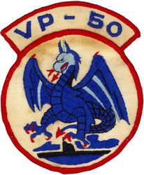 Patrol Squadron 50 (VP-50)
Established as Patrol Squadron NINE HUNDRED SEVENTEEN (VP-917) on 18 Jul 1946. Redesignated Medium Patrol Squadron (Landplane) SIXTY SEVEN (VP-ML-67) on 15 Nov 1946. Redesignated Patrol Squadron EIGHT HUNDRED NINETY TWO (VP-892) “Blue Dragons” in Feb 1950. Redesignated Patrol Squadron FIFTY (VP-50) on 4 Feb 1953. Disestablished on 30 Jun 1992. 

Consolidated PBY-5A/6A Catalina, 1946
Lockheed PV-2 Ventura, 1946-1949
Martin PBM-5 Mariner, 1949-1951
Martin PBM-5S/S2 Mariner, 1951-1956
Martin P5M-2 Marlin, 1956-1962
Lockheed SP-5B Orion, 1962-1967
Lockheed P-3A Orion, 1967-1970
Lockheed P-3B Orion, 1970-1971
Lockheed P-3C Orion, 1971-1986
Lockheed P-3C MOD Orion, 1986-1987
Lockheed P-3C UIIIR Orion, 1987

Insignia approved by CNO 10 Feb 1953.

