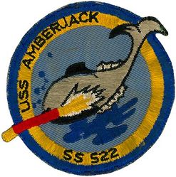 SS-522 USS Amberjack
Namesake. The amberjack, a vigorous sport fish
Builder. Boston Navy Yard
Laid down. 8 Feb 1944
Launched. 15 Dec 1944
Commissioned. 4 Mar 1946
Decommissioned. 17 Oct 1973
Stricken. 17 Oct 1973
Fate. Transferred to Brazil, 17 Oct 1973
General characteristics. (As completed)
Class and type. Tench-class diesel-electric submarine
Displacement:	
1,570 tons (1,595 t) surfaced
2,428 tons (2,467 t) submerged
Length. 311 ft 8 in (95.00 m)
Beam. 27 ft 3 in (8.31 m)
Draft. 17 ft 0 in (5.18 m) maximum
Propulsion:	
4 × Fairbanks-Morse Model 38D8-⅛ 10-cylinder opposed piston diesel engines driving electrical generators
2 × 126-cell Sargo batteries
2 × low-speed direct-drive Westinghouse electric motors
two propellers
5,400 shp (4.0 MW) surfaced
2,740 shp (2.0 MW) submerged
Speed. 20.25 knots (38 km/h) surfaced; 8.75 knots (16 km/h) submerged
Range. 11,000 nautical miles (20,000 km) surfaced at 10 knots (19 km/h
Endurance. 48 hours at 2 knots (3.7 km/h) submerged; 75 days on patrol
Test depth. 400 ft (120 m)
Complement. 10 officers, 71 enlisted
Armament. 10 × 21 inch (533 mm) torpedo tubes (six forward, four aft)
28 torpedoes
2 × 5 in (130 mm) caliber deck guns
Bofors 40 mm and Oerlikon 20 mm cannon
General characteristics: (Guppy II)
Displacement:	
1,870 tons (1,900 t) surfaced
2,440 tons (2,480 t) submerged
Length. 307 ft (93.6 m)
Beam. 27 ft 4 in (7.4 m)
Draft. 17 ft (5.2 m)
Propulsion:	
Snorkel added
Batteries upgraded to GUPPY type, capacity expanded to 504 cells (1 × 184 cell, 1 × 68 cell, and 2 × 126 cell batteries)
Speed. 18.0 knots (33.3 km/h) maximum, 13.5 knots (25.0 km/h) cruising (Surfaced); 16.0 knots (29.6 km/h) for ½ hour, 9.0 knots (16.7 km/h) snorkeling, 3.5 knots (6.5 km/h) cruising (Submerged)
Range. 15,000 nm (28,000 km) surfaced at 11 knots (20 km/h)
Endurance. 48 hours at 4 knots (7 km/h) submerged
Complement. 9–10 officers, 5 petty officers, 70 enlisted men
Sensors and processing systems. 
WFA active sonar
JT passive sonar
Mk 106 torpedo fire control system
Armament. 10 × 21 in (533 mm) torpedo tubes (six forward, four aft), all guns removed


