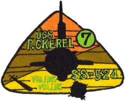 SS-524 USS Pickerel
Namesake. The Pickerel any of several North American pikes, family Esocidae
Builder. Portsmouth Naval Shipyard, Kittery, ME
Laid down. 8 Feb 1944
Launched. 15 Dec 1944
Commissioned. 4 Apr 1949
Decommissioned. 18 Aug 1972
Stricken. 5 Dec 1977
Fate. Transferred to Italy, 18 Aug 1972
Class and type. Tench-class diesel-electric submarine
Displacement:	
1,870 tons (1,900 t) surfaced
2,440 tons (2,480 t) submerged
Length. 322.2 ft (98.2 m)
Beam. 27 ft 4 in (8.33 m)
Draft. 17 ft (5.2 m)
Propulsion:	
4 × Fairbanks-Morse Model 38D8-⅛ 10-cylinder opposed piston diesel engines, equipped with a snorkel, driving electrical generators
1 × 184 cell, 1 × 68 cell, and 2 × 126 cell GUPPY-type batteries (total 504 cells)
2 × low-speed direct-drive Westinghouse electric motors
two propellers
Speed. 
18.0 knots (33.3 km/h) maximum, 13.5 knots (25.0 km/h) cruising (Surfaced); 16.0 knots (29.6 km/h) for ½ hour, 9.0 knots (16.7 km/h) snorkeling, 3.5 knots (6.5 km/h) cruising (Submerged)
Range. 15,000 nm (28,000 km) surfaced at 11 knots (20 km/h)
Endurance. 48 hours at 4 knots (7 km/h) submerged
Test depth. 400 ft (120 m)
Complement. 9–10 officers, 5 petty officers, 70 enlisted men
Sensors and processing systems:
WFA active sonar
JT passive sonar
Mk 106 torpedo fire control system
Armament:	
10 × 21 inch (533 mm) torpedo tubes
 (six forward, four aft)

