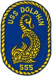 AGSS-555 USS Dolphin
Namesake. The	Dolphin, an aquatic mammal within the infraorder Cetacea
Builder. Portsmouth Naval Shipyard, ME
Ordered. 10 Aug 1960
Laid down. 9 Nov 1962
Launched. 8 Jun 1968
Commissioned. 17 Aug 1968
Decommissioned. 15 Jan 2007
Out of service. 22 Sep 2006
Stricken	. 5 Jan 2007
Status. Museum ship at the Maritime Museum of San Diego, CA
Class and type. Dolphin-class submarine
Displacement:	
805 long tons (818 t) light
861 long tons (875 t) full load
56 long tons (57 t) dead
Length. 46.3 m (151 ft 11 in)
Beam. 6 m (19 ft 8 in)
Draft. 4.8 m (15 ft 9 in)
Propulsion:	
2 × General Motors V71 12-cylinder diesel engines, 425 hp (317 kW)
2 × electric main motors
330-cell silver-oxide battery
Speed: 10 knots (19 km/h; 12 mph) surfaced; 7.5 knots (13.9 km/h; 8.6 mph) submerged
(10 knots (19 km/h; 12 mph), 3–4 knots (5.6–7.4 km/h; 3.5–4.6 mph) sustained
Endurance. 15 days
Test depth. 3,000 ft (910 m) (unclassified)
Capacity. 12 tons on external mounting pads, six port, six starboard, forward and aft of sail
Complement. 3 officers, 20 ratings, 4 scientists
Armament. smallarms. No internal torpedo tubes. An external tube could be mounted to be used for experiments.

