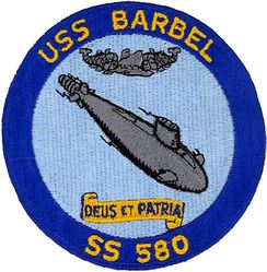 SS-580 USS Barbel 
Class and type: Barbel-class diesel-electric submarine
Ordered: 24 Aug 1955
Builder:	Portsmouth Naval Shipyard, Kittery, Maine
Laid down: 18 May 1956
Launched: 19 Jul 1958
Commissioned: 17 Jan 1959
Decommissioned: 4 Dec 1989
Struck: 17 January 1990
Fate: Sunk as a target 30 Jan 2001

