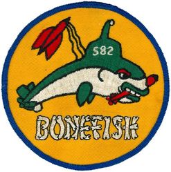 SSN-582 USS Bonefish
Namesake. Bonefish, (Albula vulpes) species of the bonefish family (Albulidae), family Albuliformes.
Awarded. 29 Jun 1956
Builder. New York Shipbuilding, Camden, NJ]
Laid down. 3 Jun 1957
Launched. 22 Nov 1958
Commissioned. 9 Jul 1959
Decommissioned. 28 Sep 1988
Stricken. 28 Feb 1989
Fate. Sold for scrap, 17 Aug 1989
Class and type. Barbel-class attack diesel-electric submarine
Displacement:	
1,744 tons (1,778 t) light
2,146 tons (2,180 t) full
2,637 tons (2,679 t) submerged
402 tons (408 t) dead
Length. 219 ft 6 in (66.90 m) overall
Beam. 29 ft (8.8 m)
Draft. 5 ft (7.6 m) max
Propulsion:	
3 × Fairbanks-Morse diesel engines, total 3,150 bhp (2.3 MW)
2 × General Electric electric motors, total 4,800 bhp (3.6 MW)
Speed. 12 knots (22 km/h) surfaced; 25 knots (46 km/h) submerged
Endurance. 30 minutes at full speed; 102 hours at 3 knots
Test depth. 712 ft (217 m) operating; 1,050 ft (320 m) collapse
Complement. 10 officers, 69 men
Armament. 6 × 21 inch (533 mm) bow torpedo tubes, 18 torpedoes


