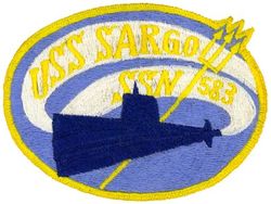 SSN-583 USS Sargo
Namesake. The Sargo, a food and game fish of the Porgy family
Ordered. 29 Sep 1955
Builder, Mare Island Naval Shipyard, CA
Laid down. 21 Feb 1956
Launched. 10 Oct 1957
Commissioned. 	1 Oct 1958
Decommissioned. 21 Apr 1988
Stricken	. 21 Apr 1988
Motto. Two Screws Are Better Than One
Fate. Recycled 1995
Class and type. Skate-class attack submarine
Displacement:	
2,580 long tons (2,620 t) surfaced
2,861 long tons (2,907 t) submerged
Length. 267 ft 7 in (81.56 m)
Beam. 25 ft (7.6 m)
Draft. 22 ft 5 in (6.83 m)
Propulsion. S3W reactor
Speed. 23 knots (26 mph; 43 km/h)
Complement. 95 officers and men
Armament. 8 × 21 in (530 mm) torpedo tubes (6 forward, 2 aft)

