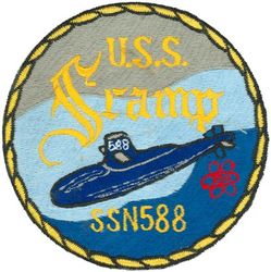 SSN-588 USS Scamp 
Namesake. The scamp, a member of the fish family Serranidae
Ordered. 23 Jul 1957
Builder. Mare Island Naval Shipyard, CA
Laid down. 23 Jan 1959
Launched. 8 Oct 1960
Commissioned. 	5 Jun 1961
Decommissioned. 28 Apr 1988
Stricken	. 28 Apr 1988
Honors and awards. Three campaign stars for Vietnam War service
Fate. Entered the Submarine Recycling Program in 1990
Class and type. Skipjack-class attack submarine
Displacement:	
2,830 long tons (2,880 t) surfaced
3,500 long tons (3,600 t) submerged
Length. 251 ft 8 i

