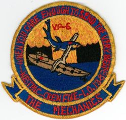 Patrol Squadron 6 (VP-6) Mechanics Western Pacific Deployment 1983
Established as Bombing Squadron ONE HUNDRED FORTY-SIX (VB-146) on 15 Jul 1943. Redesignated Patrol Bombing Squadron ONE HUNDRED FORTY-SIX (VPB-146) on 1 Oct 1944; Patrol Squadron ONE HUNDRED FORTY-SIX (VP-146) on 15 May 1946; Redesignated Medium Patrol Squadron (Landplane) SIX (VP-ML-6) on 15 Nov 1946; Patrol Squadron SIX (VP-6) on 1 Sep 1948, the third squadron to be assigned the VP-6 designation. Disestablished on 31 May 1993.

Lockheed P-3B MOD Orion
