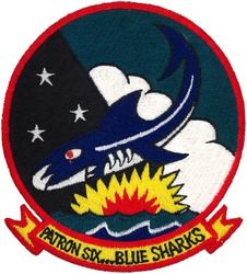 Patrol Squadron 6 (VP-6)
Established as Bombing Squadron ONE HUNDRED FORTY-SIX (VB-146) on 15 Jul 1943. Redesignated Patrol Bombing Squadron ONE HUNDRED FORTY-SIX (VPB-146) on 1 Oct 1944; Patrol Squadron ONE HUNDRED FORTY-SIX (VP-146) on 15 May 1946; Redesignated Medium Patrol Squadron (Landplane) SIX (VP-ML-6) on 15 Nov 1946; Patrol Squadron SIX (VP-6) on 1 Sep 1948, the third squadron to be assigned the VP-6 designation. Disestablished on 31 May 1993.

Lockheed P2V-2 Neptune, 1948-1950
Lockheed P2V-3/P2V-3W Neptune, 1950-1954
Lockheed P2V-5/5F Neptune, 1954-1962
Lockheed SP-2E Mod II Neptune, 1962-1965
Lockheed P-3A Orion, 1965-1974
Lockheed P-3B Orion, 1974-1977
Lockheed P-3B MOD Orion, 1977-1990
Lockheed P-3C UII.5MOD Orion, 1990-1993

Insignia (2nd) “Blue Sharks” approved by CNO on 7 Oct 1952.

