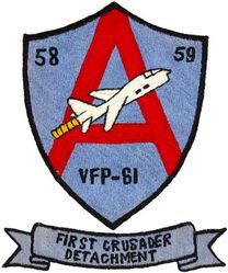 Light Photographic Squadron 61 (VFP-61) Detachment Alpha CVG-2 Western Pacific Cruise 1958-1959
Established as Composite Squadron 61 (VC-61) on 20 Jan 1949. Redesignated Light Photographic Squadron 61 (VFP-61) on 2 Jul 1956; Composite Photographic Squadron 63 (VCP-63) on 1 Jul 1959; Light Photographic Squadron Sixty Three (VFP-63) on 1 Jul 1961. Disestablished on 30 Jun 1982.

16 Aug 1958-12 Mar 1959, CVA-41 USS Midway, CVG-2, Vought F8U-1P Crusader

