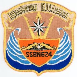 SSBN-624 USS Woodrow Wilson
Namesake. Woodrow Wilson (1856–1924), 28th President of the United States (1913–1921)
Ordered. 9 Feb 1961
Awarded. 9 Feb 1961
Builder. Mare Island Naval Shipyard, Vallejo, CA
Laid down. 13 Sep 1961
Launched. 22 Feb 1963
Commissioned. 27 Dec 1963
Decommissioned. 1 Sep 1994
Reclassified. Attack submarine (SSN-624) in 1990
Stricken	. 1 Sep 1994
Fate. Recycled via Ship-Submarine Recycling Program 26 Sep 1997 through 27 Oct 1998
Class and type. Lafayette-class submarine
Type. Ballistic missile submarine (hull design SCB-216)
Displacement:	
7,250 long tons (7,370 t) surfaced
8,250 long tons (8,380 t) submerged
Length	425 ft (130 m)
Beam	33 ft (10 m)
Draft	31 ft 6 in (9.60 m)
Propulsion: 1 × S5W reactor; 2 × General Electric geared turbines 15,000 shp (11,000 kW)
Speed: 20 knots (37 km/h; 23 mph) surfaced; 25 knots (46 km/h; 29 mph) submerged
Complement. Two crews (Blue Crew and Gold), 13 officers and 130 enlisted each
Sensors and processing systems	BQS-4 sonar
Armament:	
4 × 21 in (530 mm) Mark 65 torpedo tubes with Mark 113 firecontrol system, for Mark 48 torpedoes
16 × vertical tubes for Polaris or Poseidon ballistic missiles

