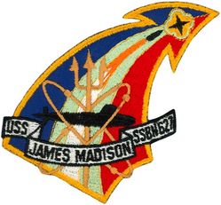 SSBN-627 USS James Madison
Namesake. James Madison, American statesman, diplomat, and Founding Father who served as the fourth president of the United States (1809-1817)
Ordered. 20 Jul 1961
Builder. Newport News Shipbuilding and Drydock Company
Laid down. 5 Mar 1962
Launched. 15 Mar 1963
Commissioned. 28 Jul 1964
Decommissioned. 20 Nov 1992
Stricken	. 20 Nov 1992
Fate. Scrapping via Ship-Submarine Recycling Program completed 24 Oct 1997
Class and type. James Madison-class submarine fleet ballistic missile submarine 
Displacement:	
7,320 long tons (7,440 t) (submerged)
8,240 long tons (8,370 t) (submerged)
Length. 	425 feet (130 m)
Beam. 33 feet (10 m)
Draught. 32 ft (9.8 m)
Installed power. S5W reactor
Propulsion:	
2 × geared steam turbines 15,000 shp (11,000 kW)
1 shaft, one 7-bladed screw
Speed. Over 20 knots (37 km/h; 23 mph)
Test depth. Over 400 ft (120 m)
Complement. Two crews (Blue and Gold) of 15 officers and 132 enlisted each
Armament. 4 × 21 inches (530 mm) Mark 65 torpedo tubes (bow; Mark 48 torpedoes, 16 vertical launch missile tubes amidships, various small arms


